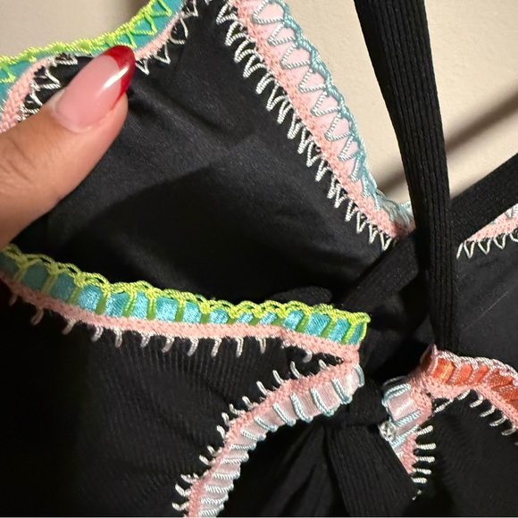 Pilyq Platinum Black Crochet Rainbow Trim One Piece Swimsuit- Size Medium - Picture 7 of 10